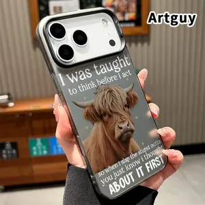 Phone Case for iPhone 17 Pro Max 16 Plus 15 14 13 12 11 Air E Thoughtful Highland Cow Pattern IMD Straight Edge Anti-Fingerprint Durable Hard Cover for boy girl