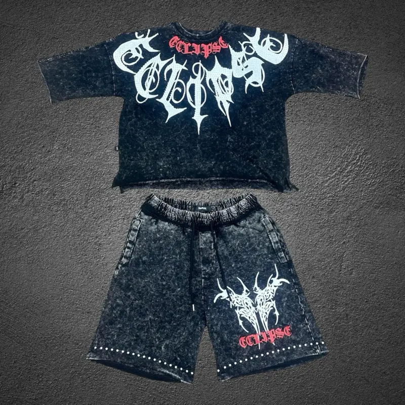 Midnight Eclipse Rhinestone Streetwear Set – Oversized Premium Wash Edition