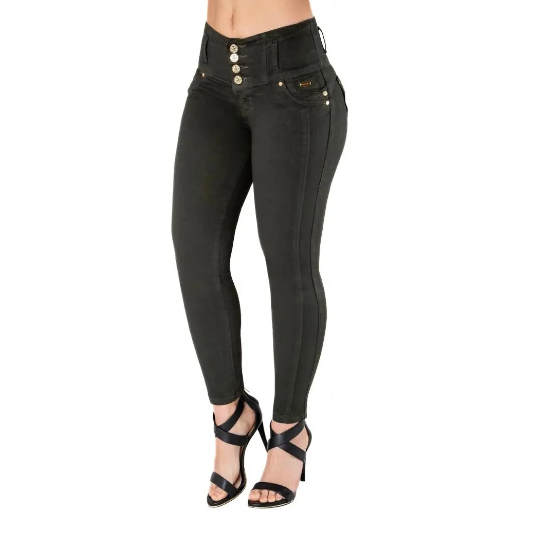 Tiki Jeans Lady's Heart-Focused Women's High Waist Stretchy Denim Skinny Jeans (Style TK426) - Tummy Control, Butt-Lifting, Comfortable Bottoms, Lightweight Fabric, Button Closure, Pockets, Midnight Green