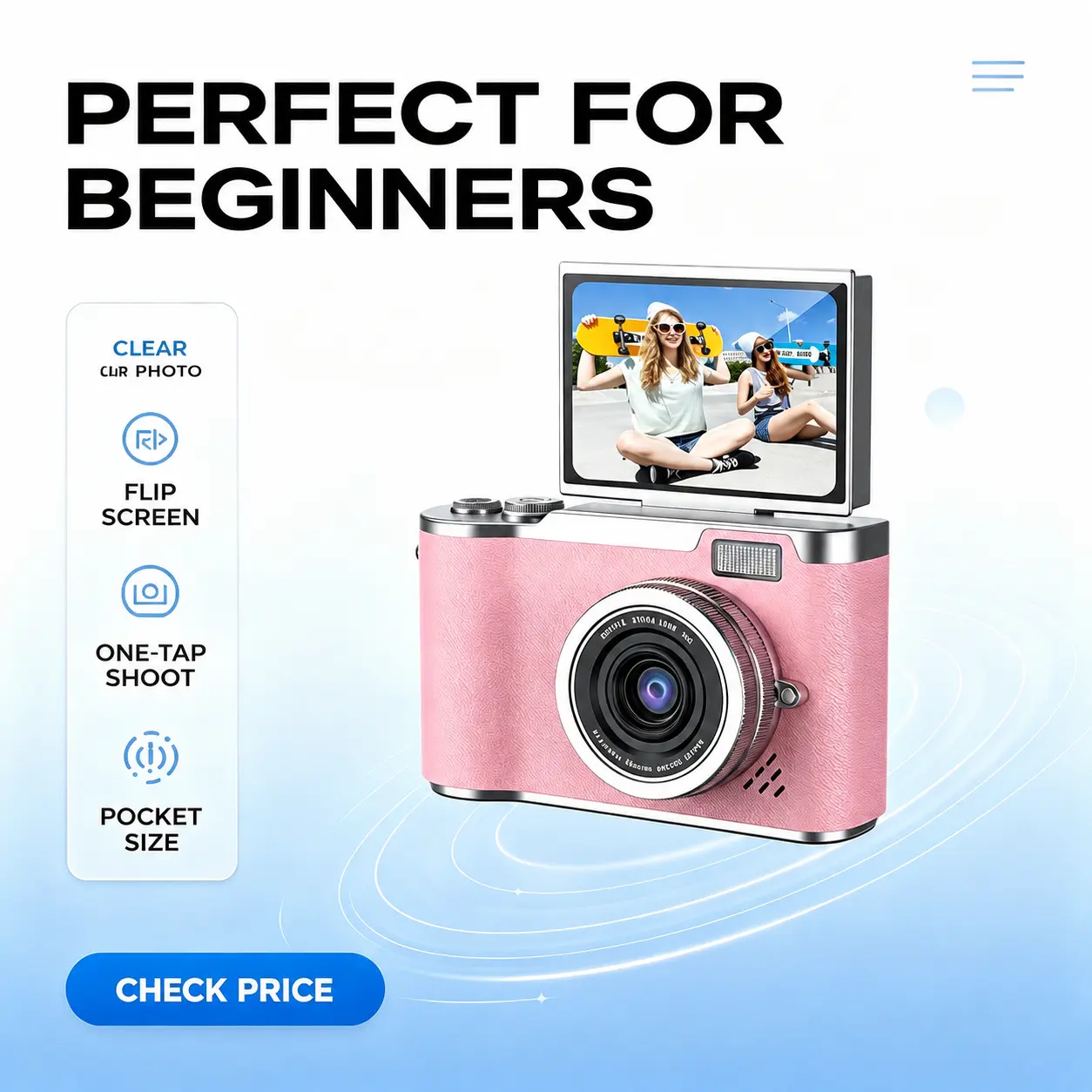Retro Blush Pink Flip-Screen Digital Camera - 4800M Pixels, 16x Digital Zoom, HD Photo & Video All-In-1 Device, Portable Entry-Level Card Camera for Teenagers & Students' Daily Vlogs