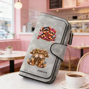 1pc Highland cattle pattern women's long wallet, multi-functional wallet, portable snap coin purse, birthday gift and daily commuting essential, perfect holiday gift, suitable for outdoor, travel and family use, 3.05CYJ-8