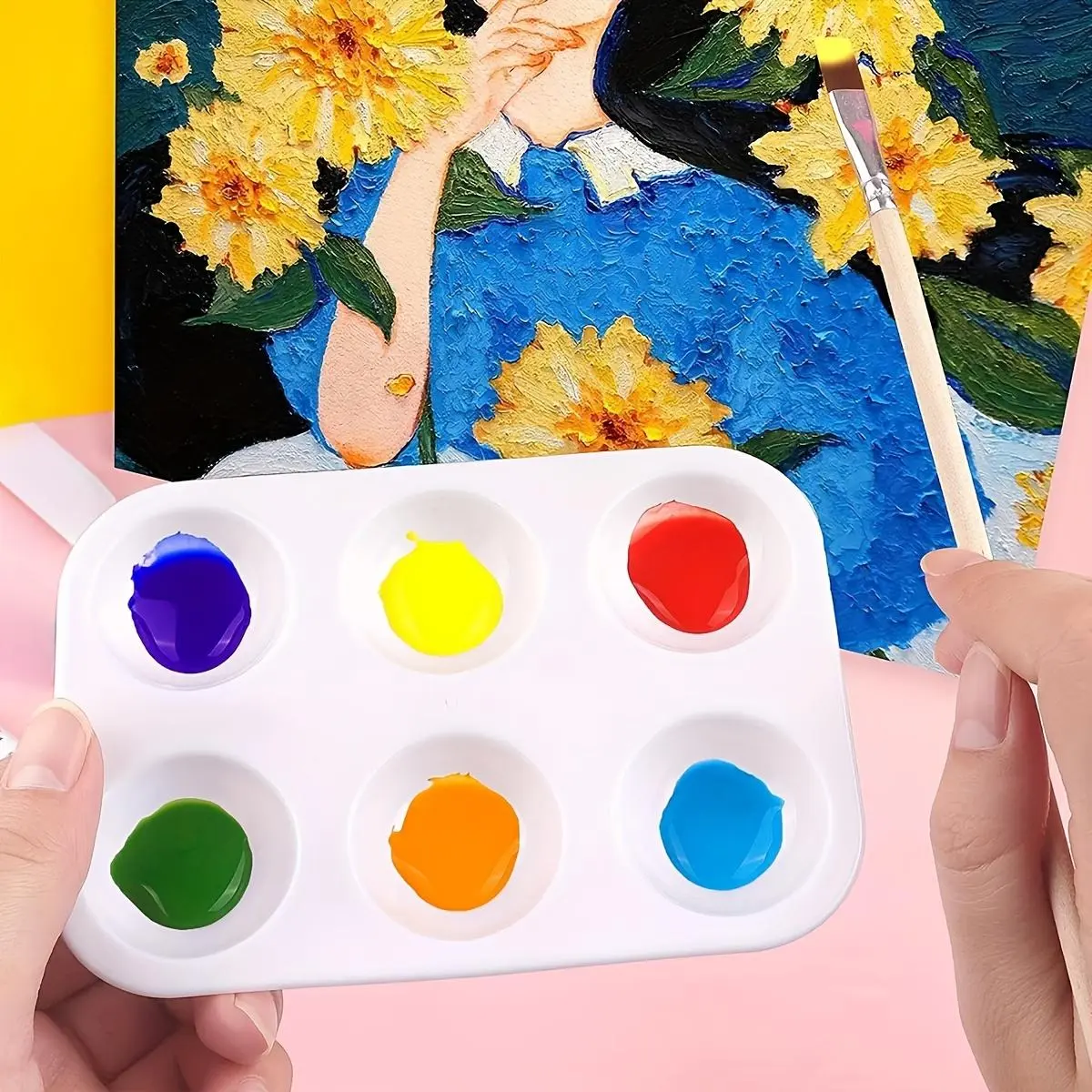2pcs White Plastic Palette for Watercolor & Acrylic Paints - Artist'S Non-Stick Art Palette with Multiple Compartments for Mixing Colors, Ideal for Artists and Hobbyists, Palette for Painting