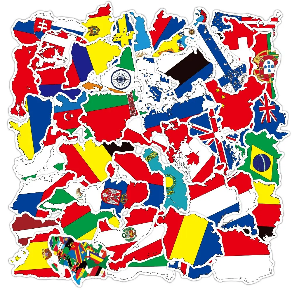 50 PCS National Flags Travel Stickers Toys Countries Map PVC Stickers for Children DIY Suitcase Laptop Car Skateboard Sticker Decals
