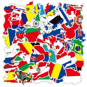 50 PCS National Flags Travel Stickers Toys Countries Map PVC Stickers for Children DIY Suitcase Laptop Car Skateboard Sticker