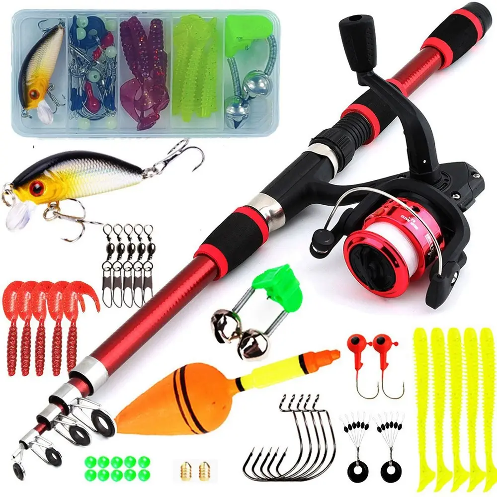 Fishing Rod Set, 1.8m Retractable Carbon Fiber Fishing Pole, Includes Fishing Reel and Lure, Outdoor Camping Gift, Birthday Present, Spinning Rod Reel, Fishing Equipment, Fishing Supplies