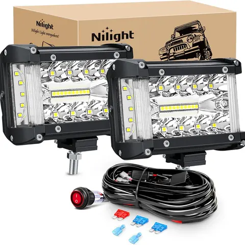 Nilight 2-Piece 4.3in Triple Row Side Shooter LED Light Bars - 5500 Lumens Spot-Flood Combo Work Lights, Aluminum Alloy Construction, Wiring Harness Kit Included, Off-Road SUV Truck Aftermarket Accessories, Father's Day Gift, Led Lights