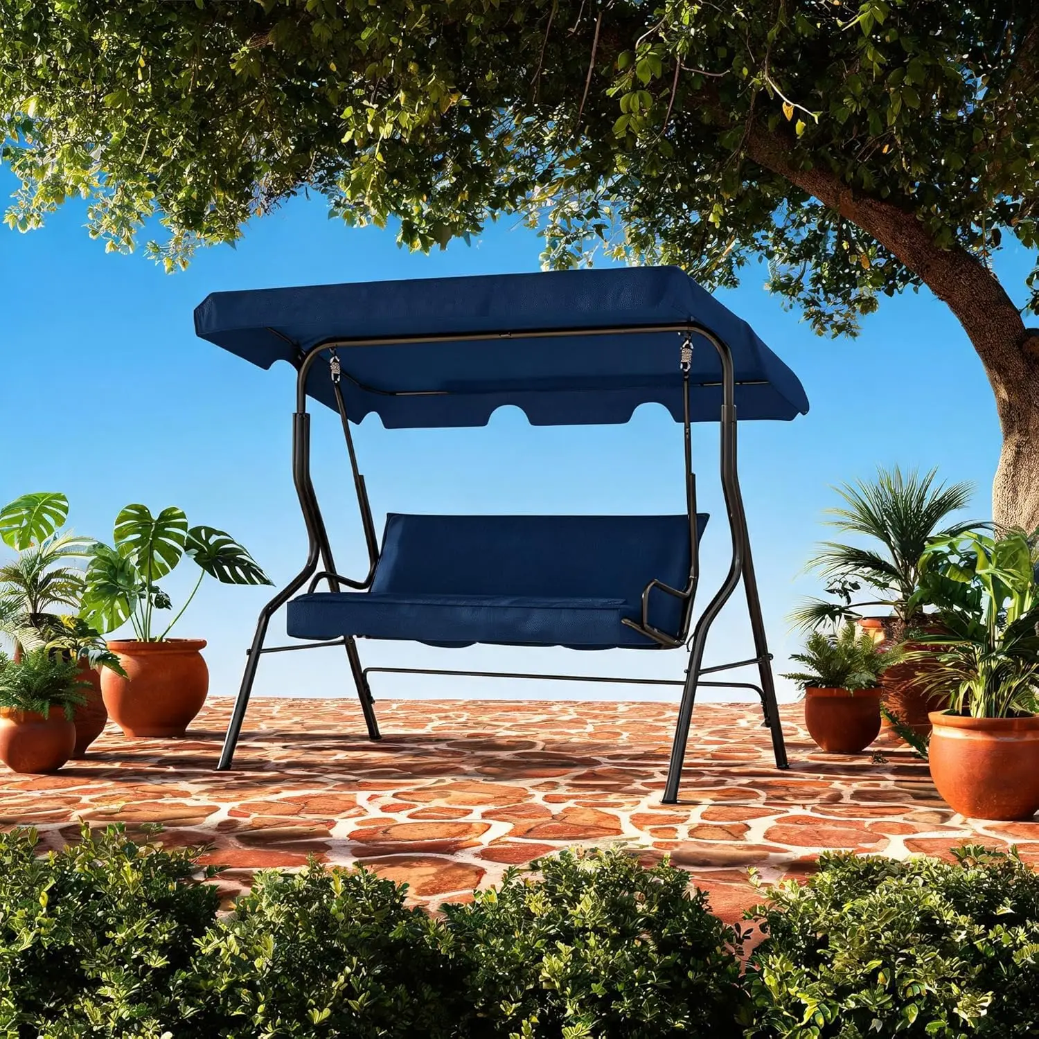 Adjustable Canopy Waterproof Cushions Heavy Duty UV Resistant Steel Frame 3 Seat Outdoor Swing Chair Patio Glider Bench Garden Backyard Lawn Porch