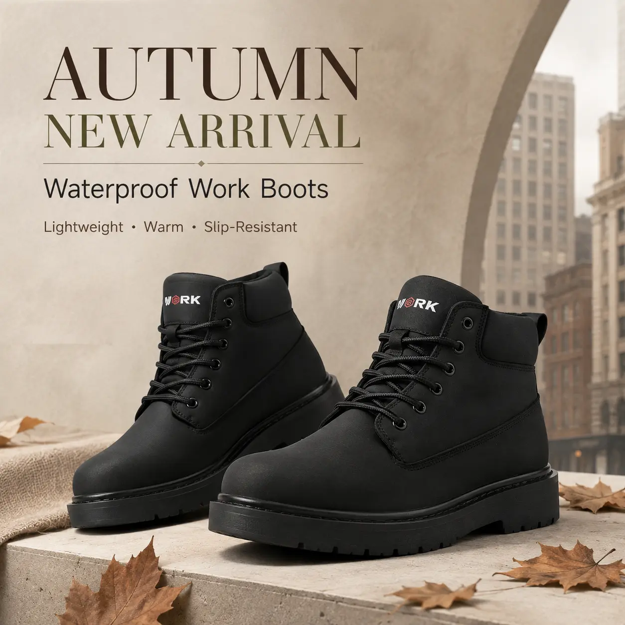 Men's Waterproof Work Boots, Fashion Boots,Genuine Leather Lightweight Comfortable Non‑Slip Thick‑Sole Winter Boots, Versatile Vintage Style Outdoor Hiking Shoes #SohoChic