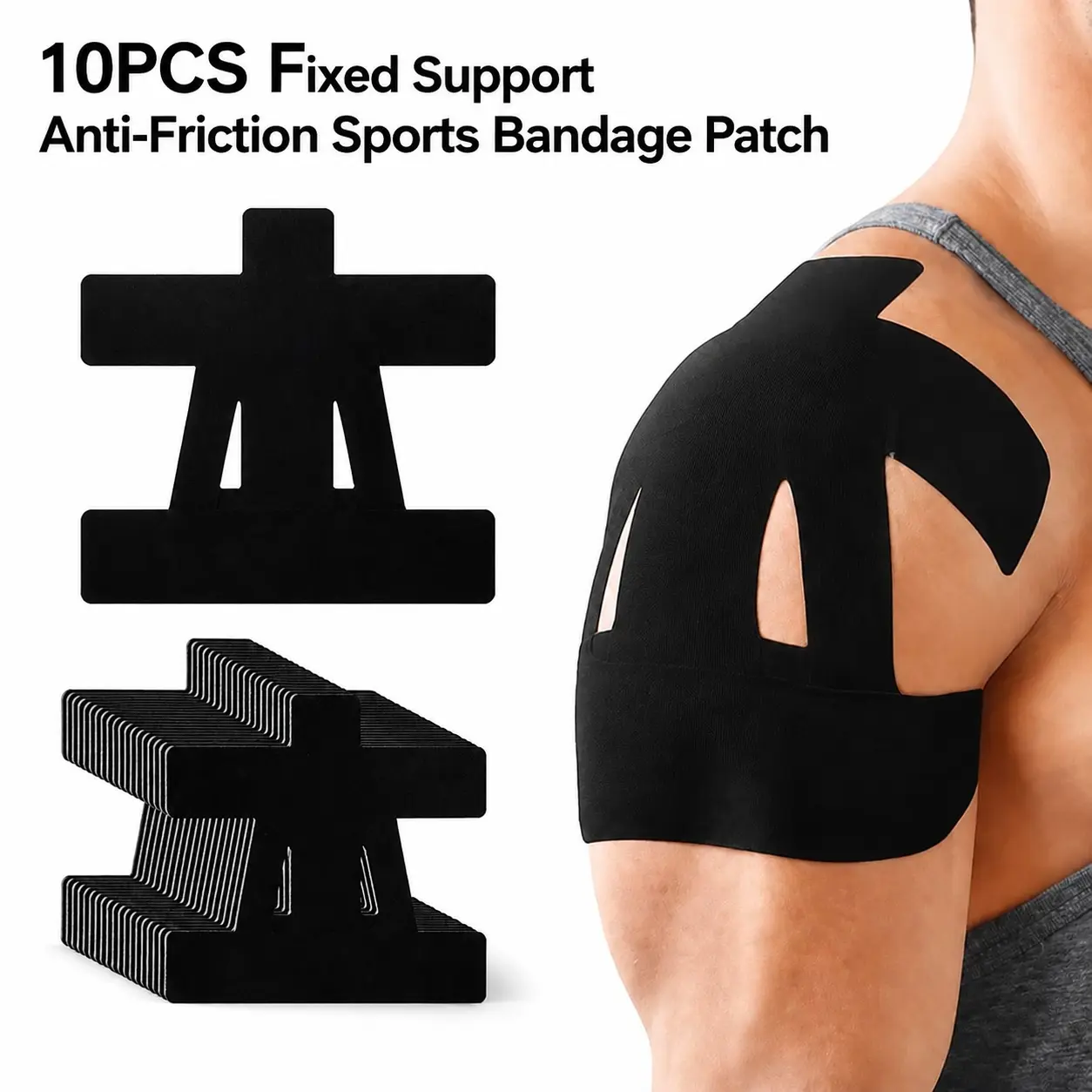 10-Pack Precut Kinesiology Shoulder Tape, Waterproof Skin-Friendly Cotton Spandex Athletic Tape for Youth Muscle Support & Pain Relief - Breathable for Gym Training, Camping, Daily Activities, 1-Size Bandage Wrap, One Size