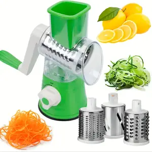 Rotary Cheese Grater 3-in-1 Multifunction Mandoline Slicer 3 changeable Blades, Easy Clean, for Fruit, Vegetables & Nuts Shredder Detachable