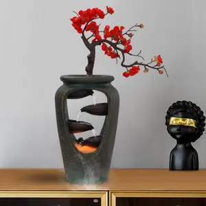 Atomizing Resin Vase Water Fountain Desktop Chinese Fengshui LED Lamp Waterfall Decor Light Wealth Decoration Ornaments