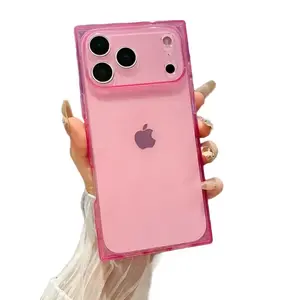 Luxury Square Case For iPhone 17 Series Transparent Rectangle Solid Candy Color Soft Phone Case Shockproof Clear Back Cover For iPhone 17 17Air 17Pro 17ProMax
