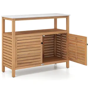 COSTWAY - Patio Wood Storage Cabinet Outdoor Acacia Wood Buffet Cabinet