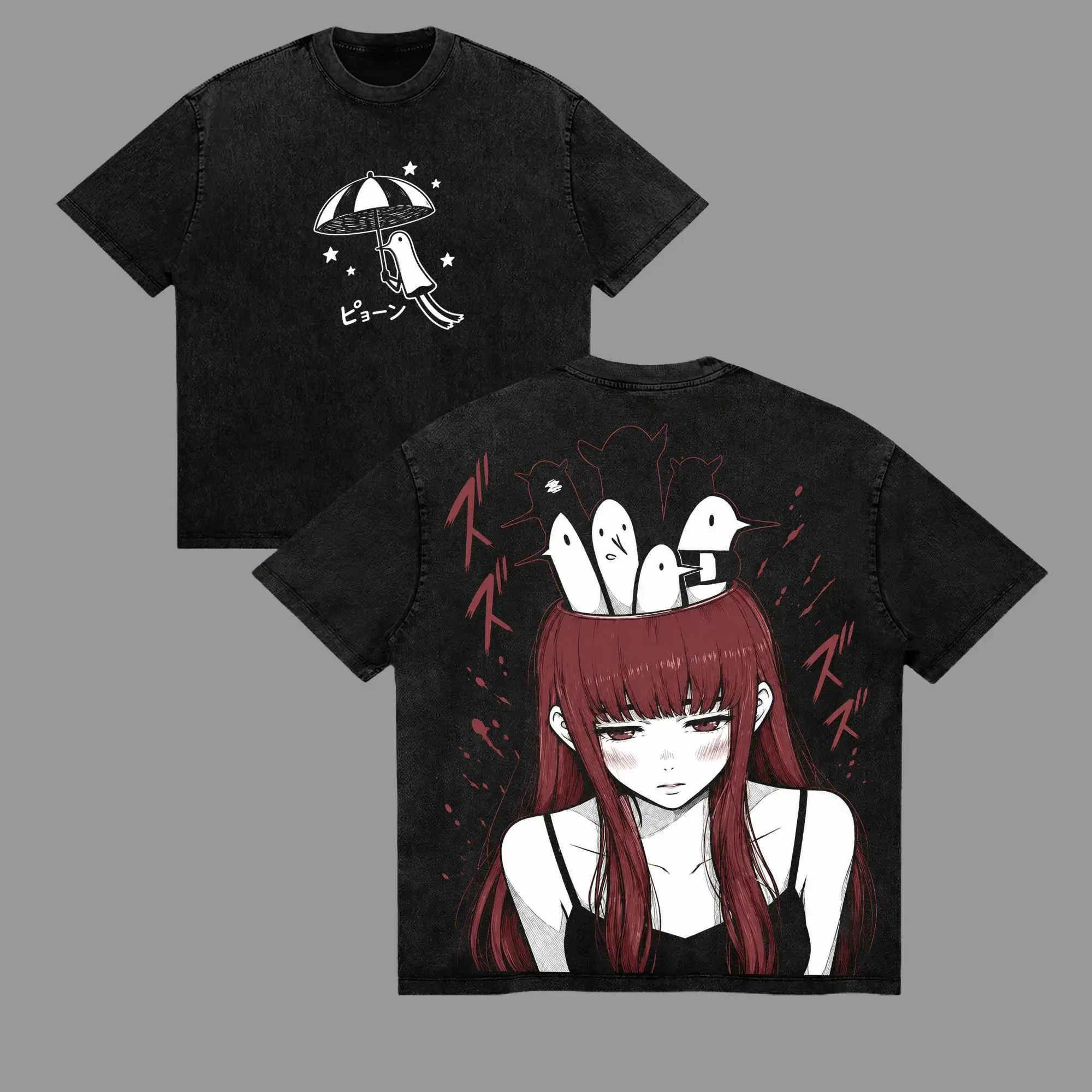 Goodnight Punpun Aiko Tanaka – Oyasumi Punpun Oversize Anime Graphic Tee, Acid Washed Heavy Cotton Shirt, Vintage Manga Streetwear, Unisex Casual Wear, Anime Merch, Gift for Anime Fans