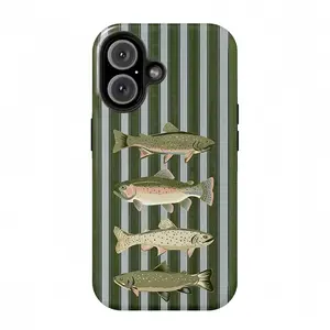 Olive green striped trout phone case, suitable for iPhone 17, 16, 15, 14, 13,12 ,Pro Max Plus, smartphone case, shockproof, protective case, outer case, double-layer protective case, ideal as a gift