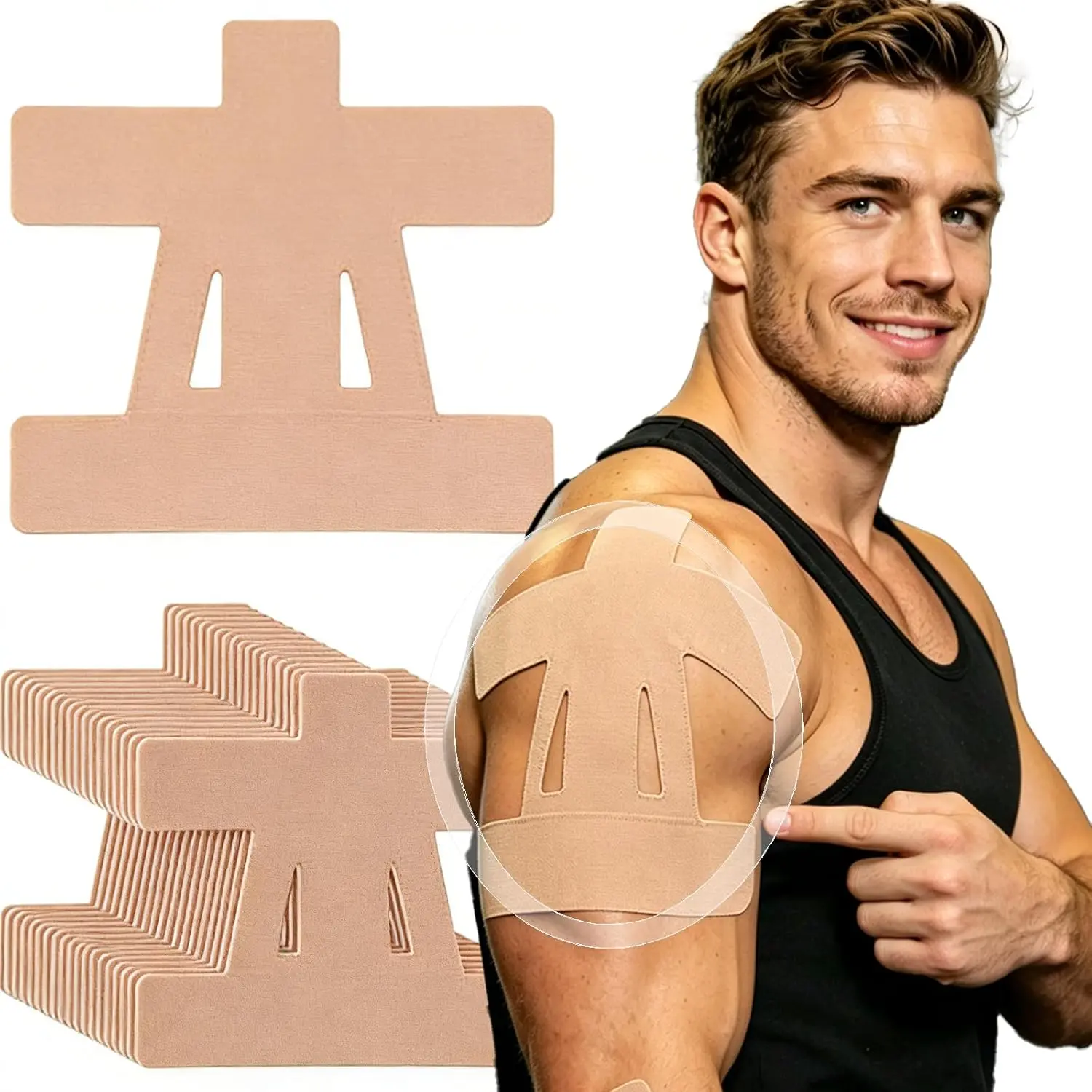 10 Pcs Precut Sports Support Tape, Waterproof Breathable Elastic Hypoallergenic Latex-Free Athletic Tape for Shoulder Universal Kinesiology pads