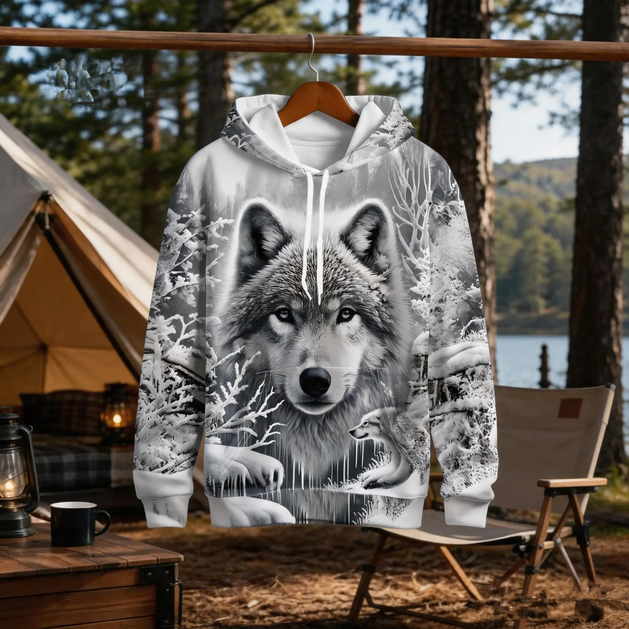Men's Oversized Pullover Hoodie, 3D Snow Wolf Graphic Print Hooded Sweatshirt, Soft Breathable Long Sleeve Casual Streetwear for Daily Gym Outdoor
