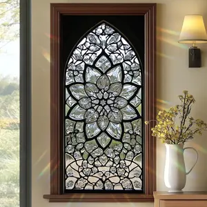 Crystal Stained Window Film 17.7 x 39.3 Inch Cathedral Style Privacy Static Cling Decorative Window Sticker No Glue UV Blocking Elegant Window Cover for Office