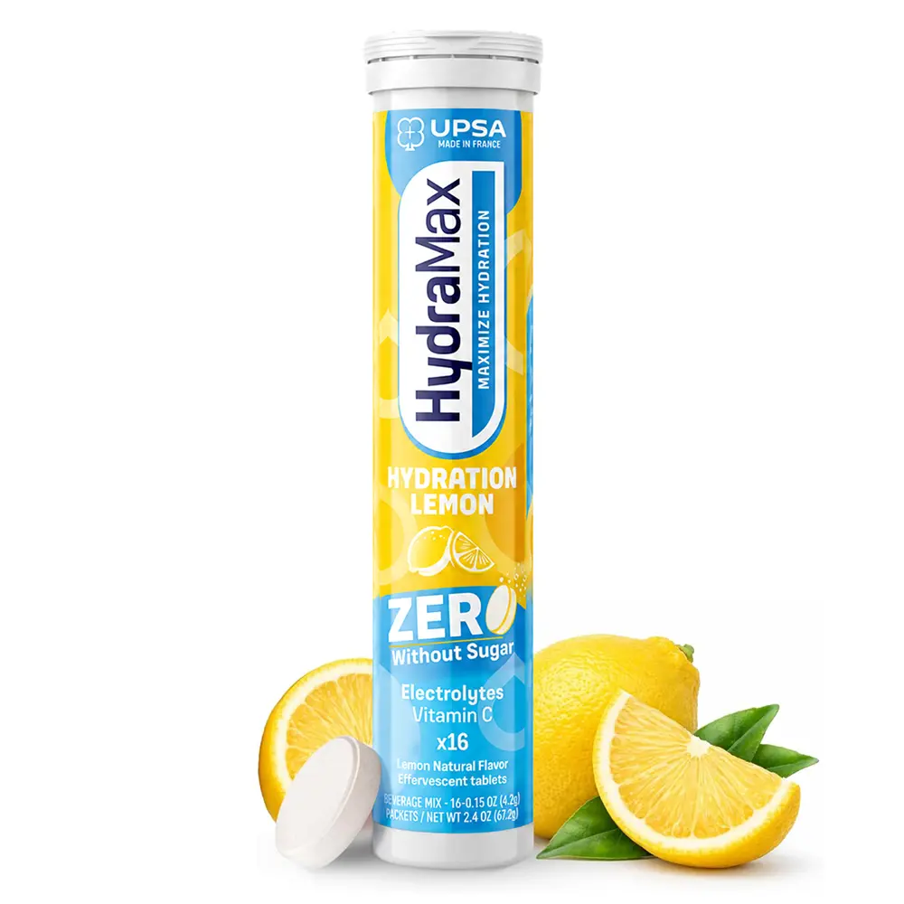 HydraMax Zero Sugar Lemon Electrolyte Tablets – Post-Workout Hydration + Vitamin C, Restore Electrolyte Balance, Crisp Lemon Flavor, Daily Water Boost