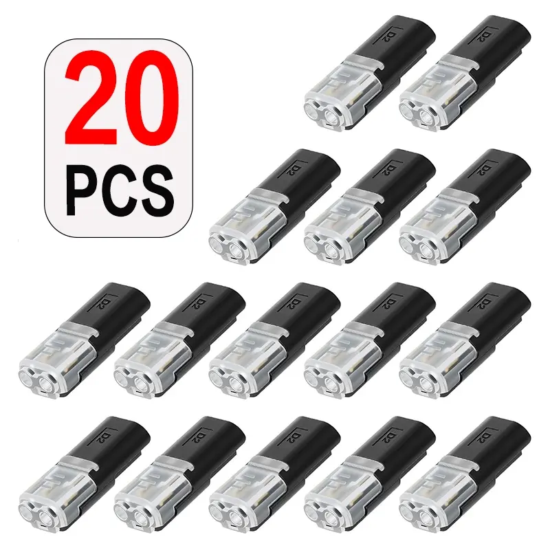 10/20/50pcs Double Wire Insert Connectors with Locking Latch - Plug-and-Play LED Cable Connectors, Wire Terminal Connectors, 2-Pin 2-Way Wire Connectors AWG 18-22 No Stripping Required Copper Contacts PVC Insulated Quick Connector