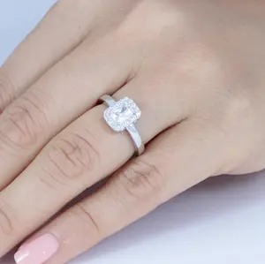 Rectangular Halo 925 Sterling Silver Radiant Cut CZ Engagement Ring Wedding Bridal Travel Ring Size 3-14 S3088