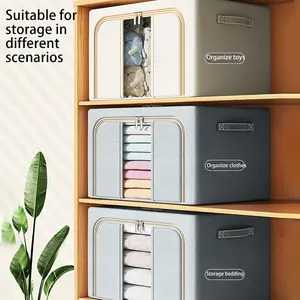 [Foldable Large-Capacity] 1pc Foldable Large-Capacity Storage Box |   Oxford Cloth Garment Container with Clear Window |   Stackable Organizing Bin for Home Wardrobe, Lightweight Dustproof