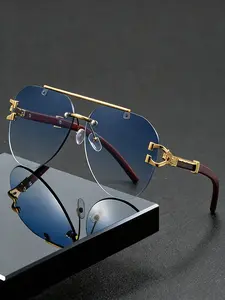 Men's Oval Frameless Design Leopard Leg Decorative Glasses, Classic Vintage Fashion Unisex Eyewear, Versatile Stylish Accessories