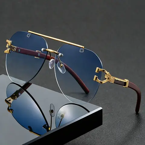 Oval Frameless Leopard Leg Decorative Glasses, Classic Vintage Unisex Metal Alloy Eyewear, Versatile Stylish Accessories