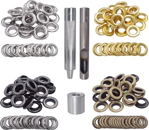 100 Sets Brass Grommet kit 10mm 3/8" Inside Diameter Canvas Fabric Grommet Kit Tarp Eyelet kit (4 Colors)