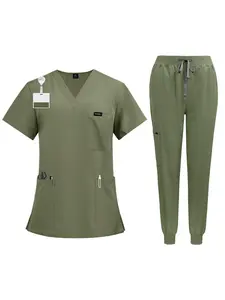Men’s SPA Pharmacy Scrub Set Doctor Nurse Workwear for Pharmacist Hand Brush Uniform Tunic Pants