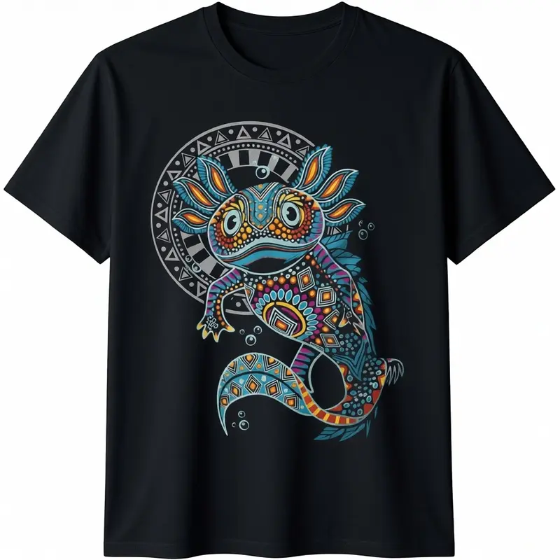 100% Cotton Axolotl Art Aztec Mexico Mexican T-Shirt