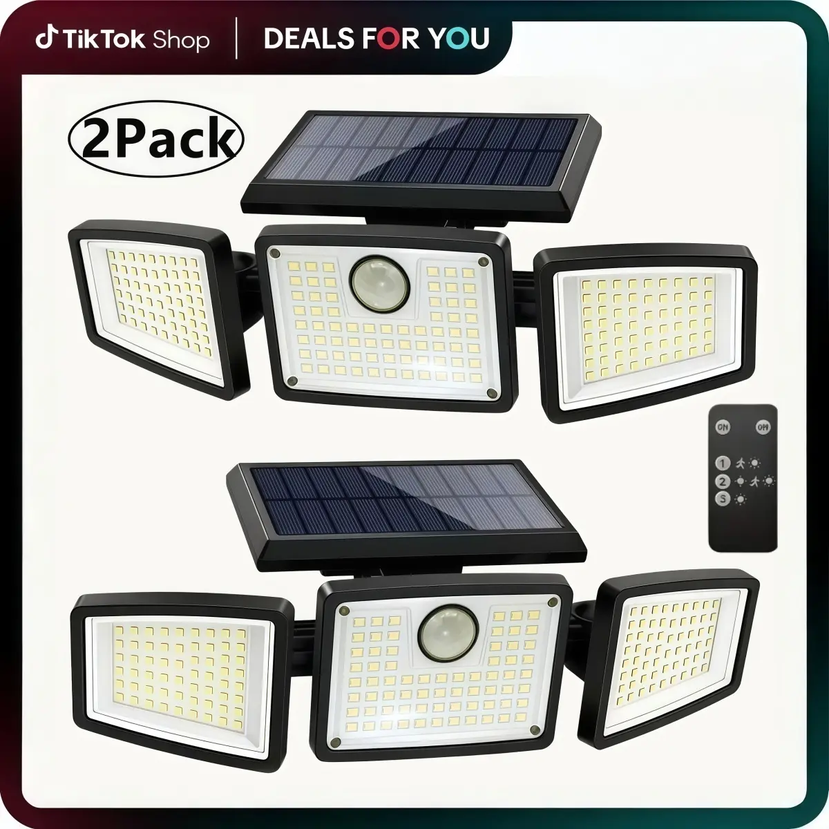 2 Packs Solar Outdoor Lights 2500LM Security 3 Heads Dimmable Spotlights 3 Modes IP65 Waterproof for Outdoor Security US, Adjustable Flood Lamp