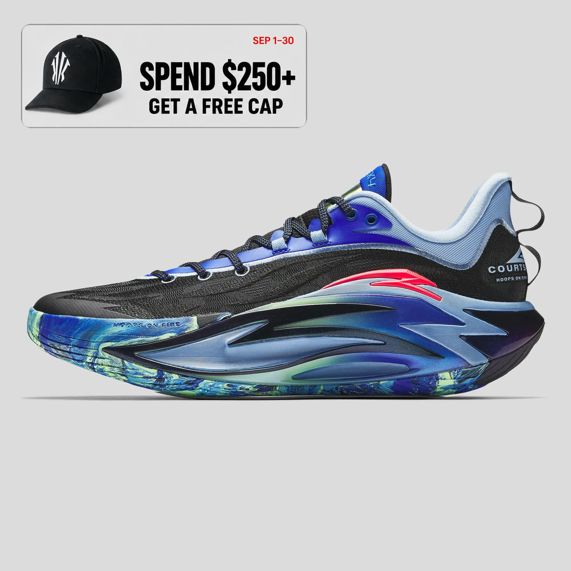 ANTA MEN Shock Wave 7 Professional Basketball Shoes Blue Black Rebound Durable Performance Speed Indoor Court Outdoor Court Team Practice Game Day Hoop Shoes Fall Training
