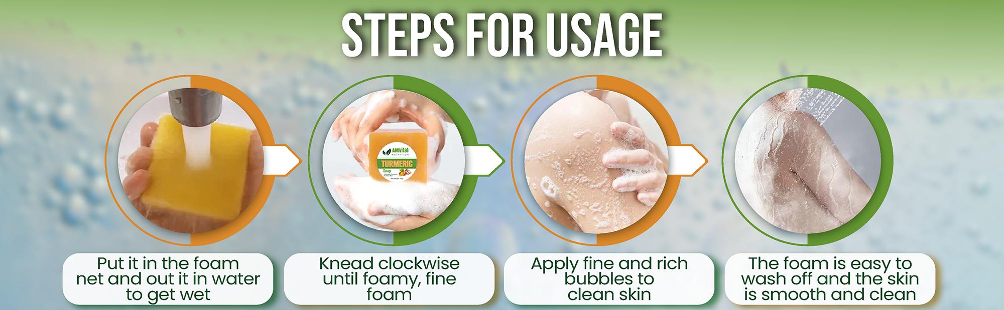 AMVital Turmeric Soap Bar (4 packs) Handmade,Targets Acne & Dark Spots, soap honey  glow face body wash skincare turmeric body jabon de curcuma