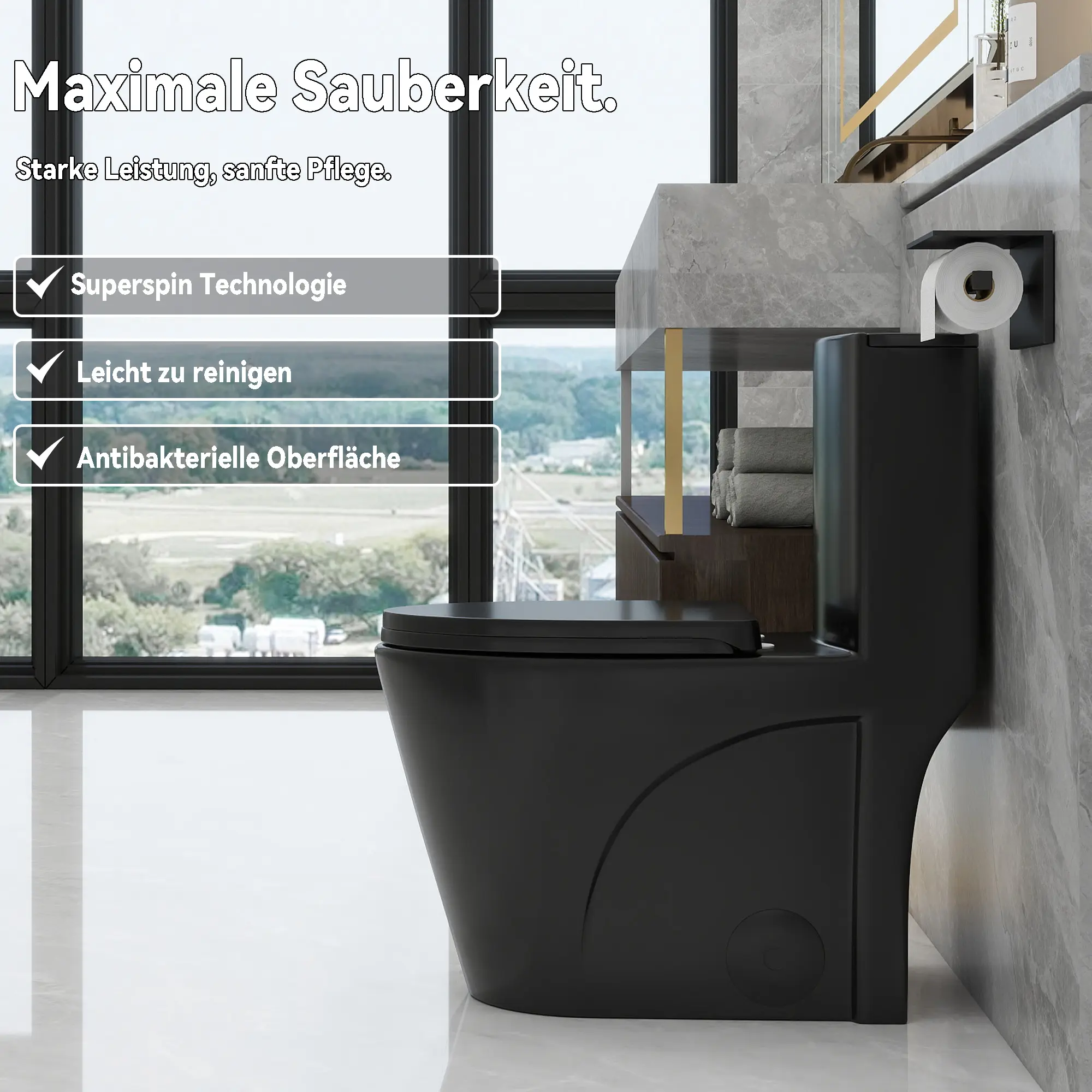 Matte Black One-Piece Compact Elongated Ceramic Toilet, 17"ADA Comfort Height, WaterSense Dual Cyclone Siphonic Flush 1.1/1.6 GPF, 12" S-Trap Rough-In, Quiet Soft-Close Seat