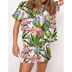 Jungle with Cheetahs Striped Cotton Pajama Set for Women - Wild and Cozy Sleepwear for Nature Lovers, Perfect for Safari Dream Nights, Wildlife Movie Evenings, or Relaxed Weekend Mornings