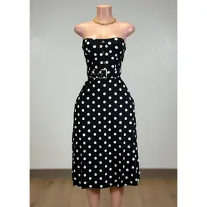 BLACK POLKA DOT STRAPLESS MIDI DRESS