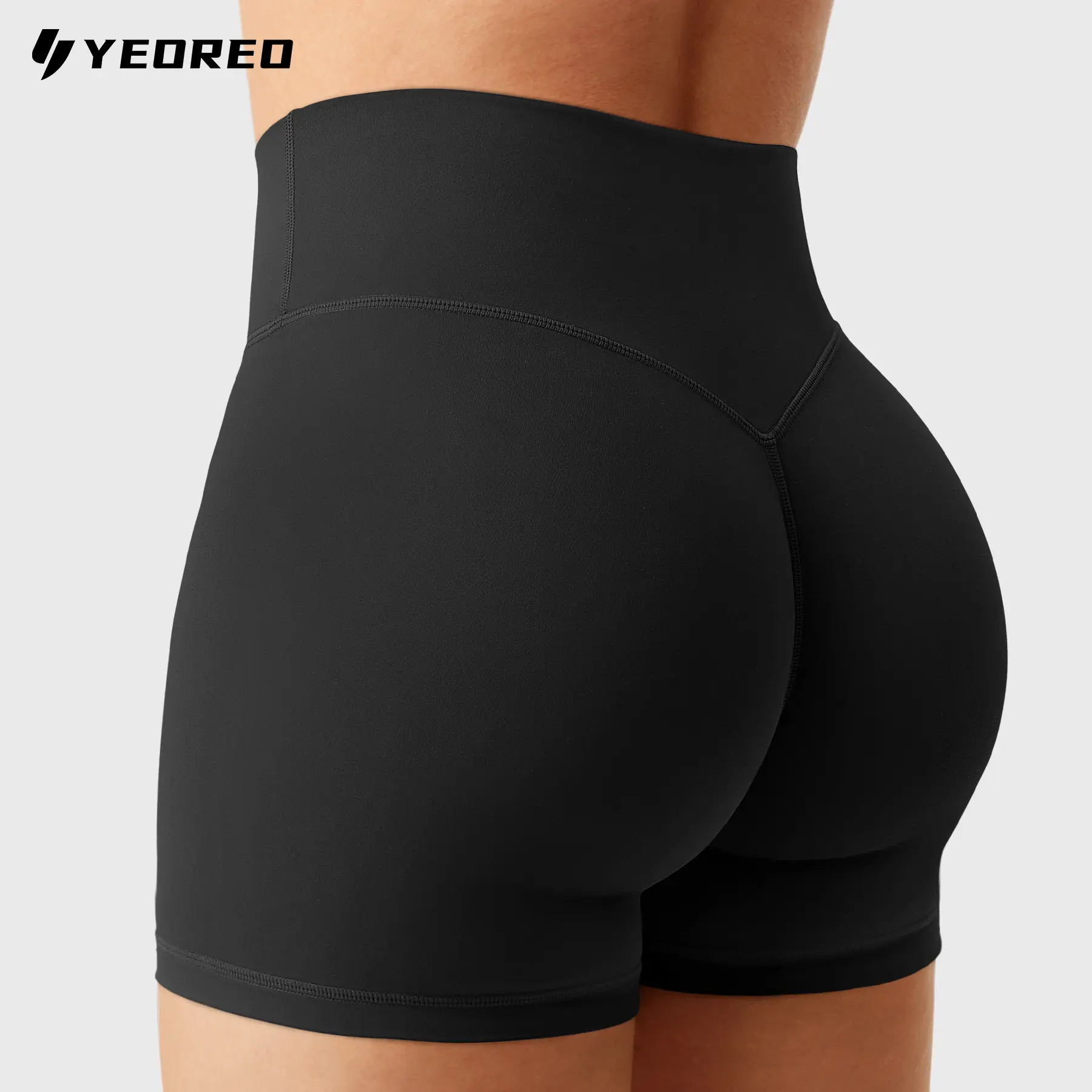 YEOREO Women's High Waisted Biker Shorts - 2.5"/4.5" Inseam, No Front Seam, Hidden Scrunch, Athletic Wear, Shapewear, Black, Sporty Chic Athleisure for Yoga, Lower Body Workout