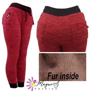 BOO9-FLEECE WINTTE Red Fleece Winter Pants with Fur Inside for Cozy Comfort