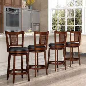 【360° Swivel 】Phivilla 26/30 inch Bar Height Stools Set of 2/3/4,Swivel Wooden Barstools Tall Upholstered Faux Leather Barstool with Back,Vintage Bar Height Chairs,Dark Brown Kitchen Stools,  SummerVibes