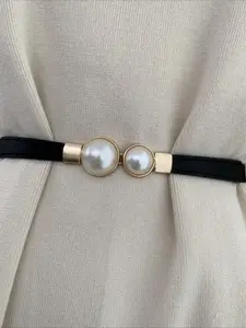 New fashion women's thin elasticated waistband decorative dress double pearl buckle belt Casual dress belt GM113