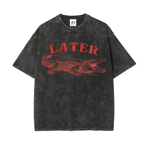 Grunge Style Later Gator Print Washed Tee | Acid Wash Oversized T-Shirt, Y2K Streetwear, Casual Loose Fit Unisex Graphic Top for Women & Men