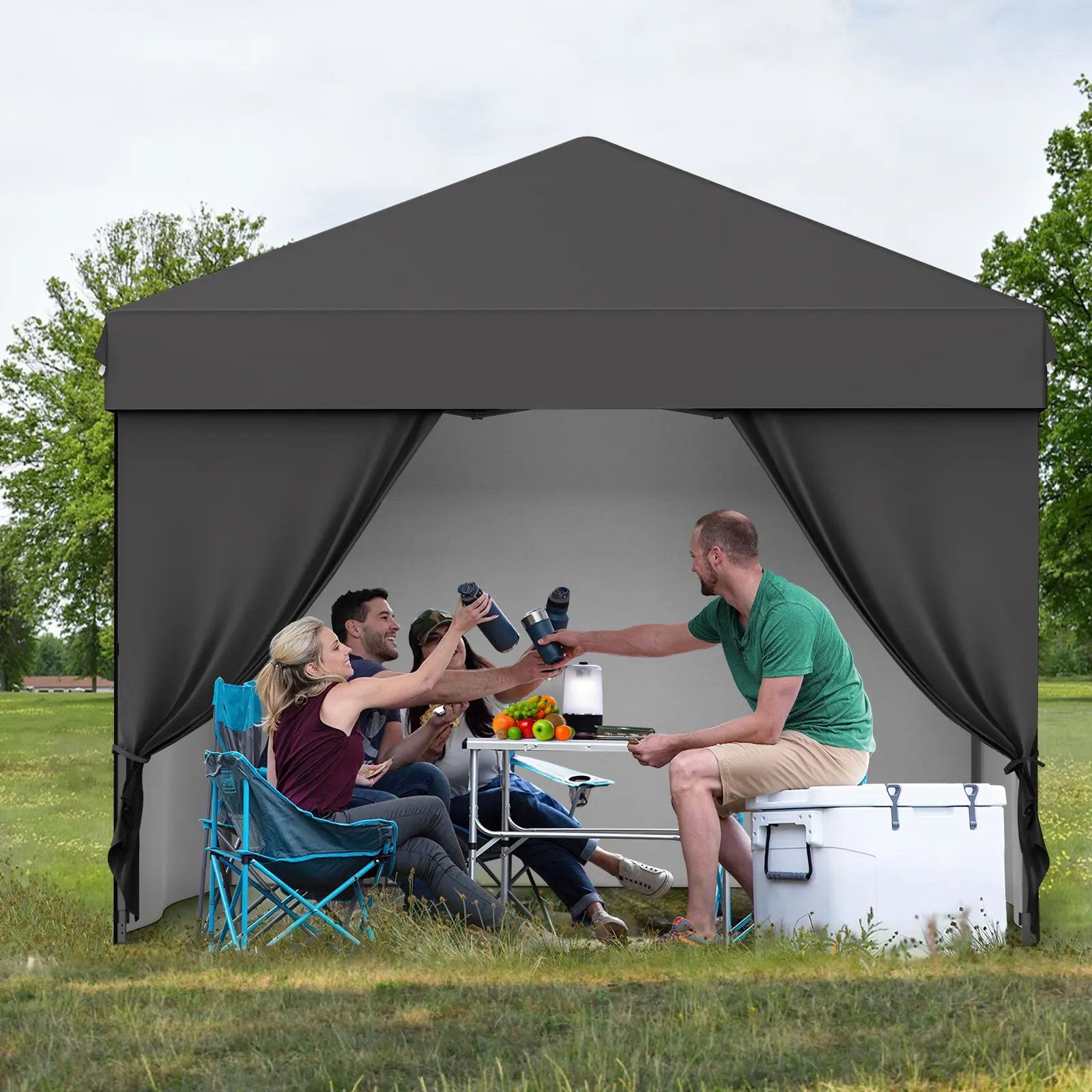 Pop Up Canopy Tent 10x10FT – Removable Sidewalls & Windows, Adjustable Height, Wheeled Bag, Sandbags, Ropes, Stakes – Quick Set Up Outdoor Shelter for Backyard, Patio, Camping, Events