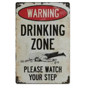 Funny Drinking Zone Metal Bar Sign - Vintage Style Sign - 8×12 Inch Wall Art for Home, Home Bar Living Room Garage & Man Cave