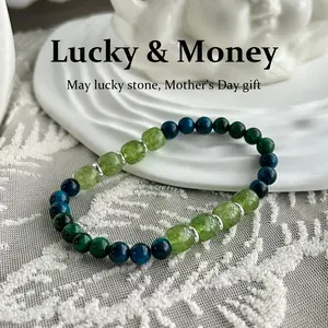 Natural Crystal Wealth-Attracting Healing Bracelet, Green Olivine & Tiger's Eye Energy Beaded Bracelet, August Birthstone, Wealth Luck Protection Healing Jewelry, Unisex, Mother's Day / Teacher's Day Gift