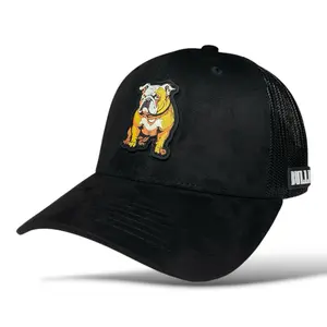 Dog Rubber Patch Baseball Snapback Hat with Mesh Back - Black Cap with Dog Patch and Adjustable Strap