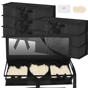 1Sets Mother's Day Gift Empty Mom Fillable Flower Gift Boxes I Love U Cardboard Letter Shaped Fillable Packaging Box for Mother's Day Birthday(Black with Window)