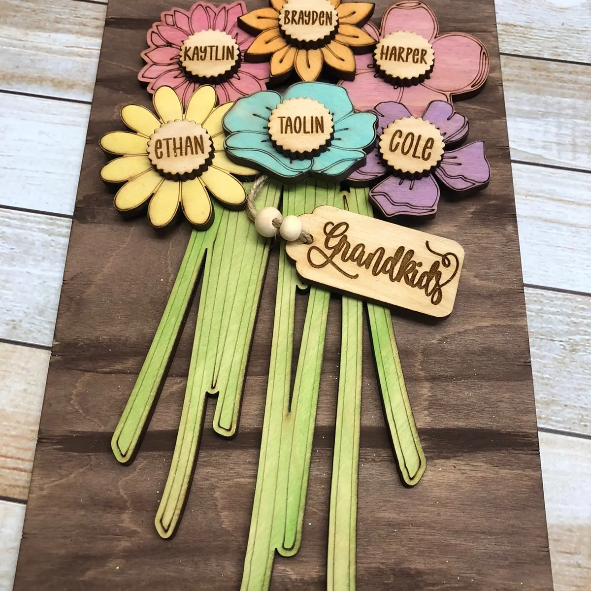 Grandkids flower bouquet personalized Mother’s Day gift Wooden Wooden Wooden