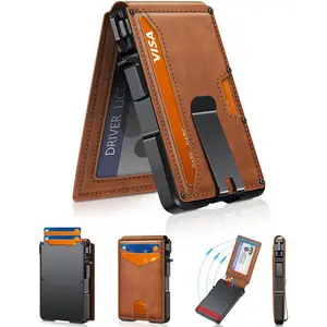 Men's Slim Minimalist Wallet with Money Clip - Holds 9-13 Cards, RFID Blocking Pop-Up Card Holder & ID Window, Aluminum Metal Bifold Wallet