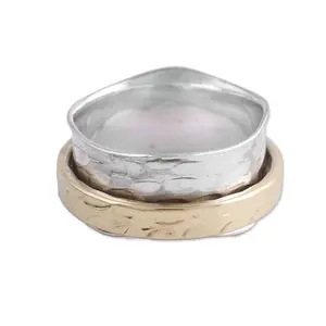 NOVICA Artisan Handmade .925 Sterling Silver Brass Meditation Spinner Ring from India Metallic 'Contrasting Beauty'